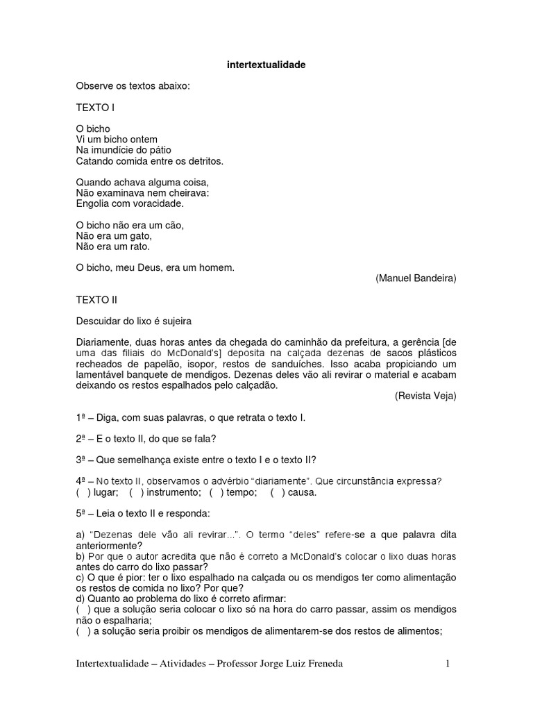 Atividades de Intertextualidade para 6º a 9º Ano | PDF | Anjo ...