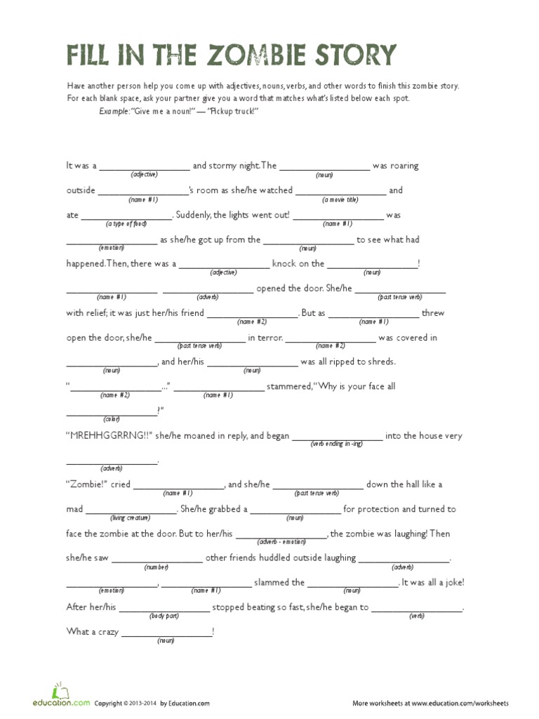 Zombie Story Mad Libs Game | PDF