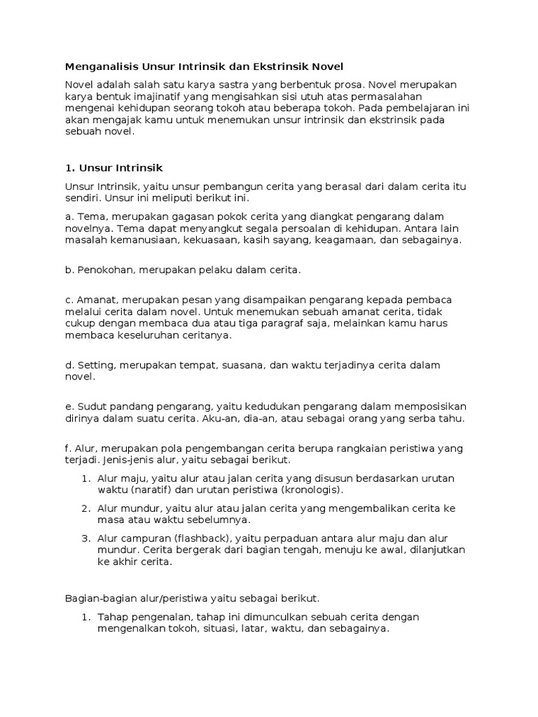 Contoh Analisis Unsur Intrinsik Dan Ekstrinsik Novel Indonesia