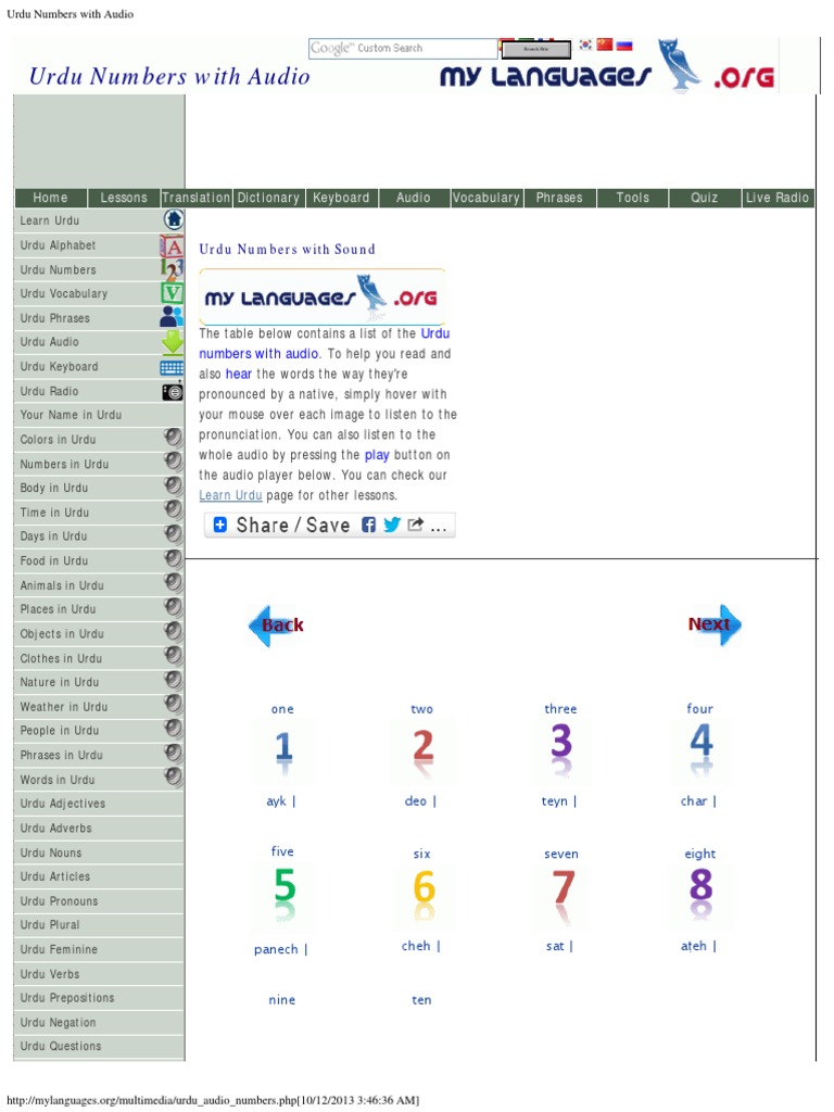 Urdu Numbers With Audio | PDF | Urdu | Word