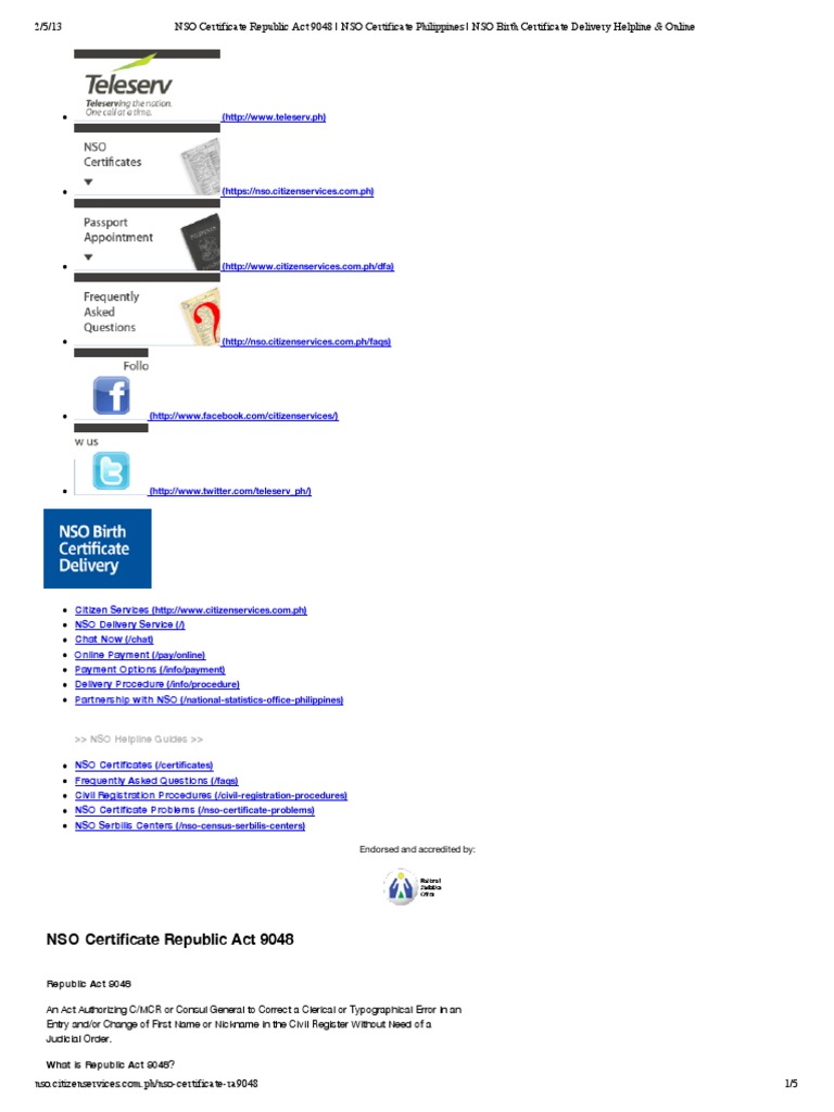 NSO Guidelines Re Change of Name PDF PDF Birth Certificate United