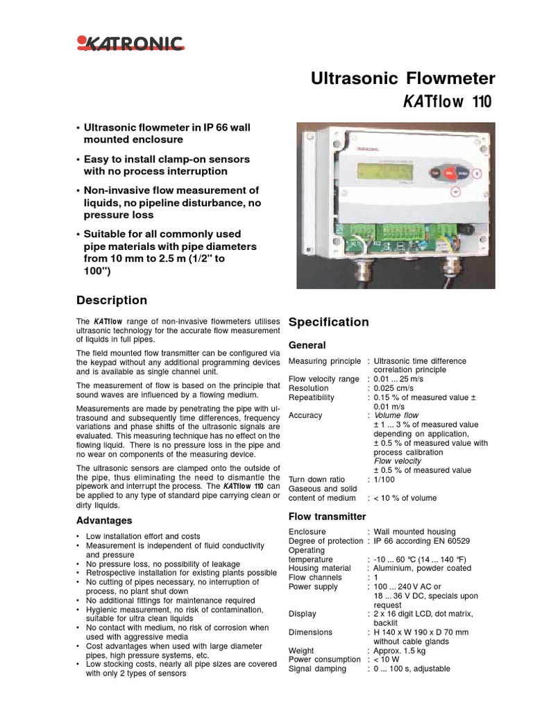 KATflow 110 Ultrasonic Flowmeter Guide | PDF | Flow Measurement ...