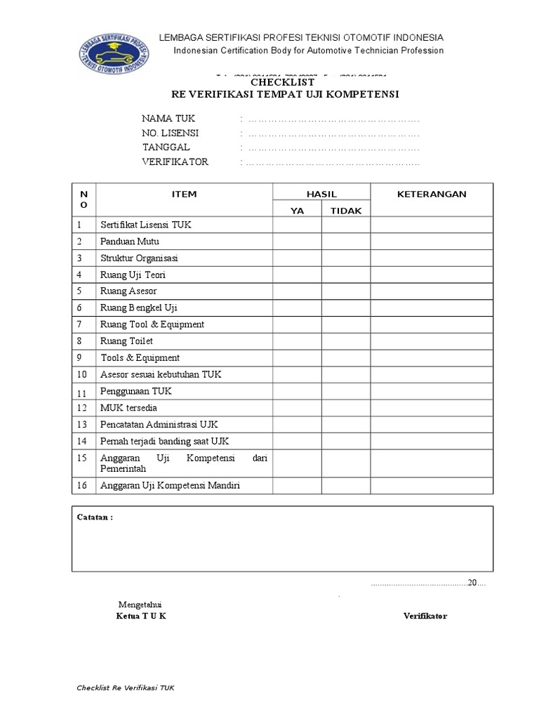 Checklist Re Verifikasi | PDF