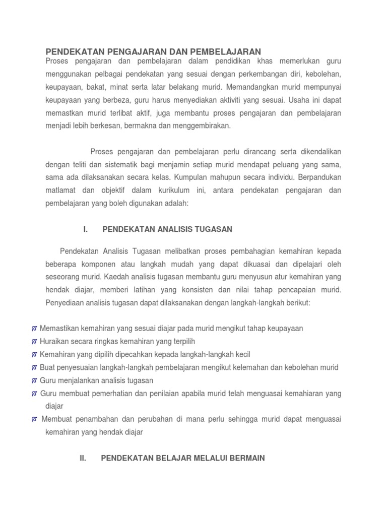 Pendekatan Pengajaran Dan Pembelajaran Oku Pdf