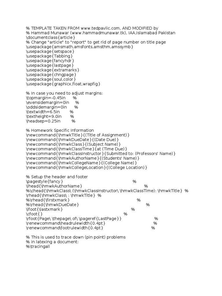 homework template in latex