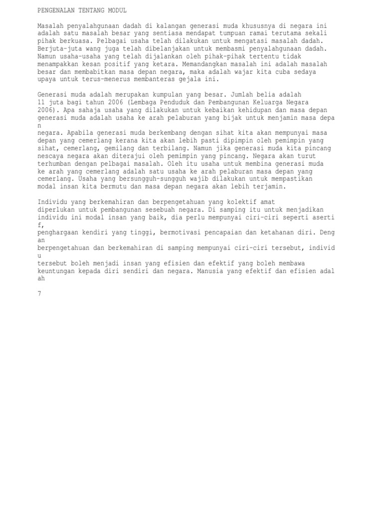 Kajian Pembinaan Modul Untuk Mencegah Penyalahgunaan Dadah Dikalangan Generasi Muda 120312104941 Phpapp01 Pdf