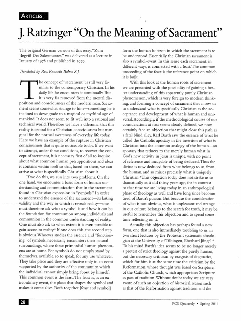 J. Ratzinger - On The Meaning of Sacrament, 1979. | PDF