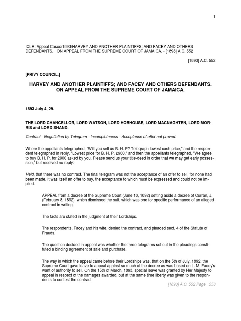 No Binding Contract Established Privy Council Rules Telegrams Did Not