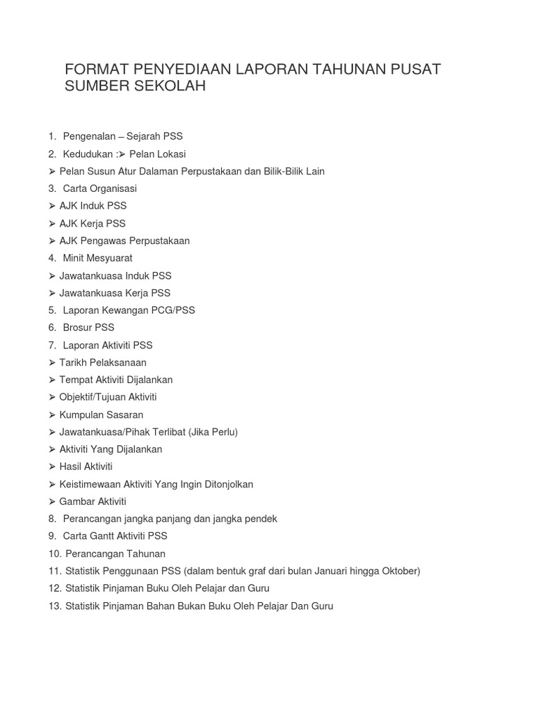 Format Penyediaan Laporan Tahunan Pusat Sumber Sekolah Pdf