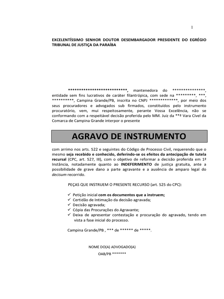 Modelo Agravo de Instrumento | PDF | Jurisdição | Julgamentos