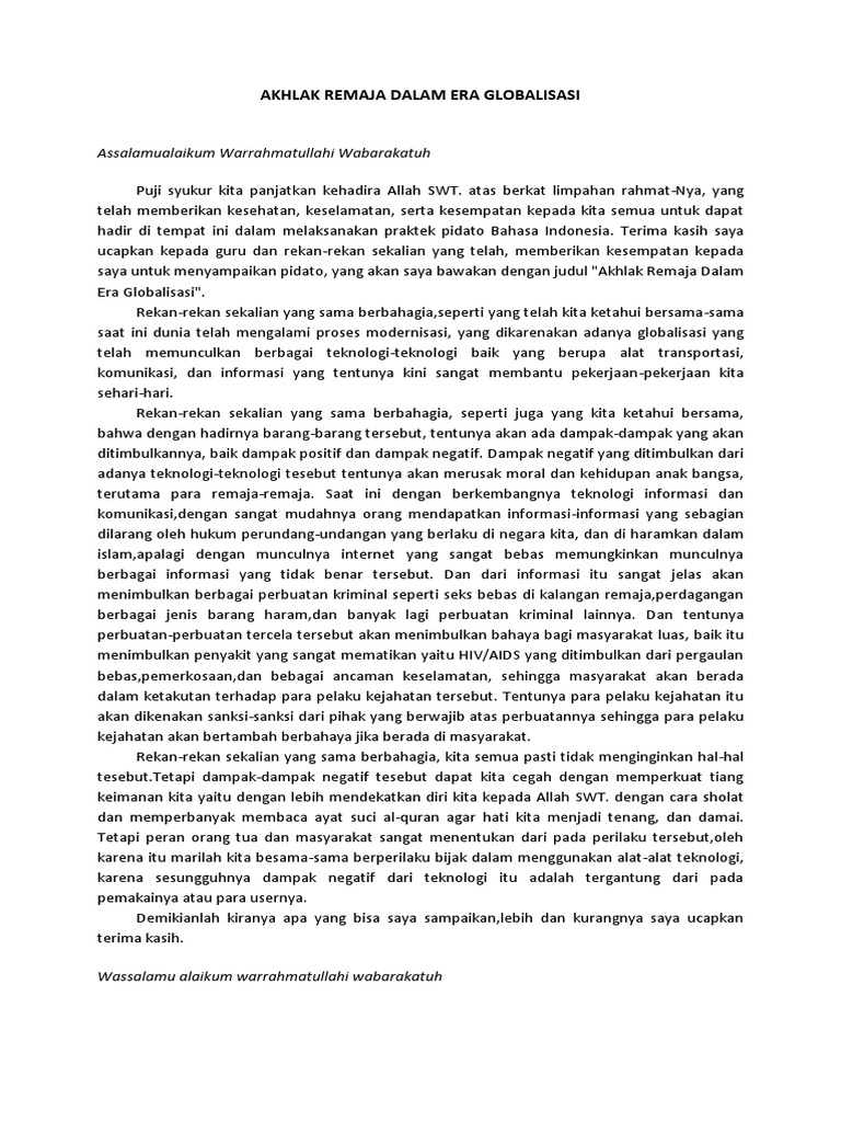 Teks Pidato Tentang Era Globalisasi Kumpulan Referensi Teks Pidato