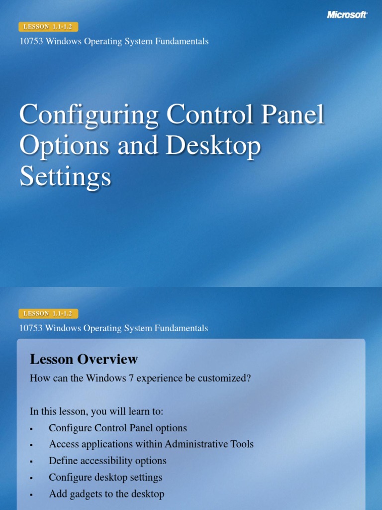 Configuring Control Panel Options and Desktop Settings 10753 Windows