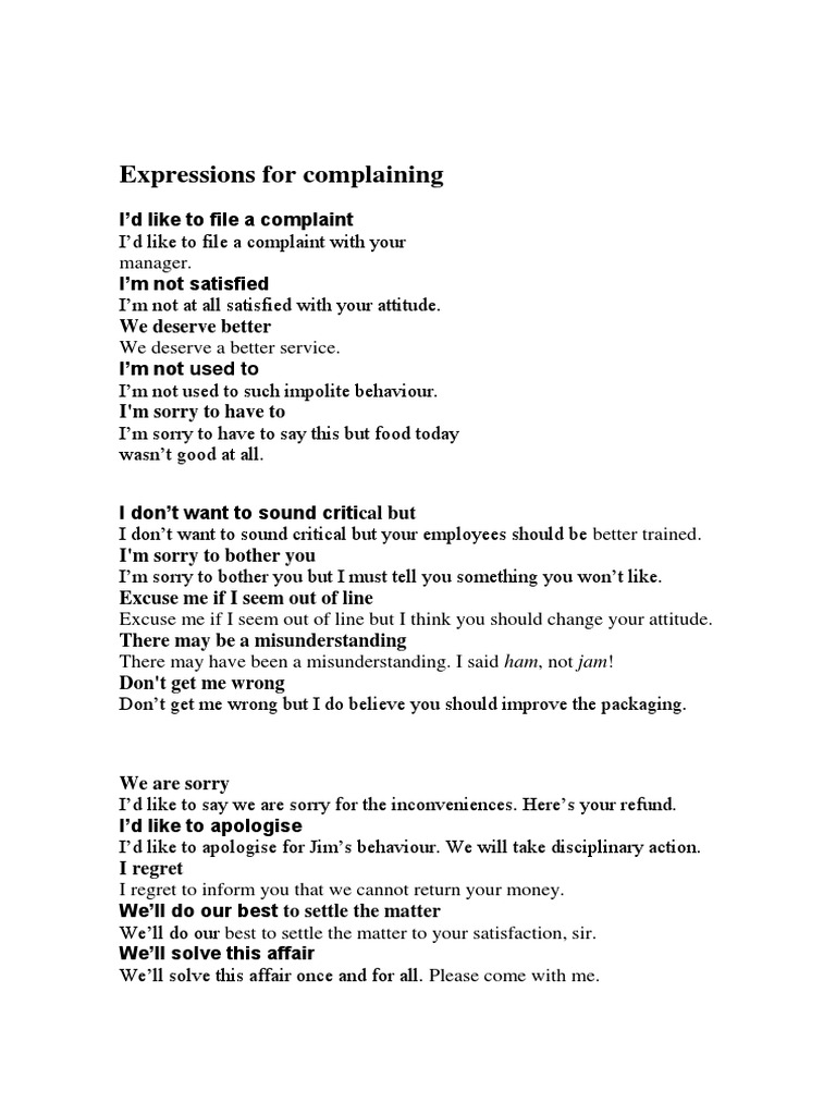 Expressions For Complaining Complain Esexpressing G Ly PDF