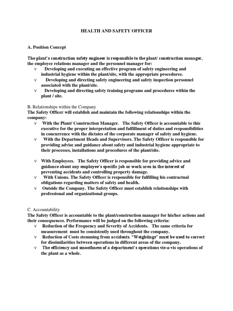SAFETY OFFICER Responsibilities Occupational Safety And Health Safety
