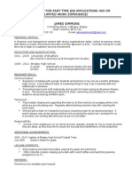 Example of CV For Part Time Job Applications (No or Limited Work Experience) James Simmons