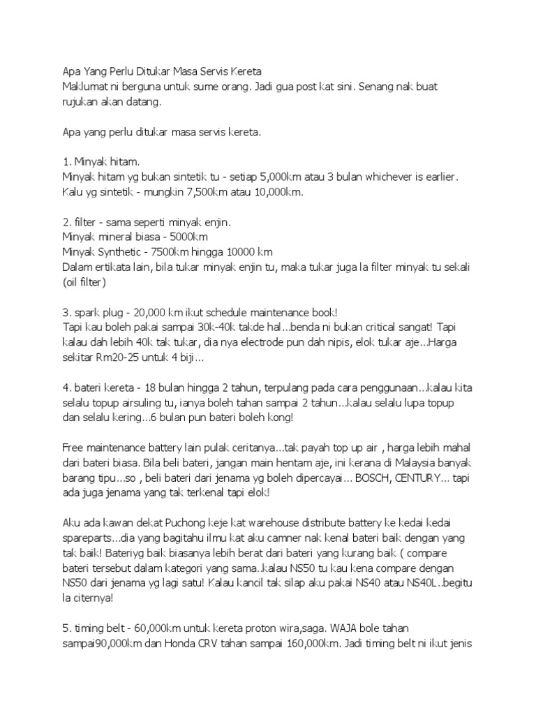 Apa Yang Perlu Ditukar Masa Servis Kereta  PDF