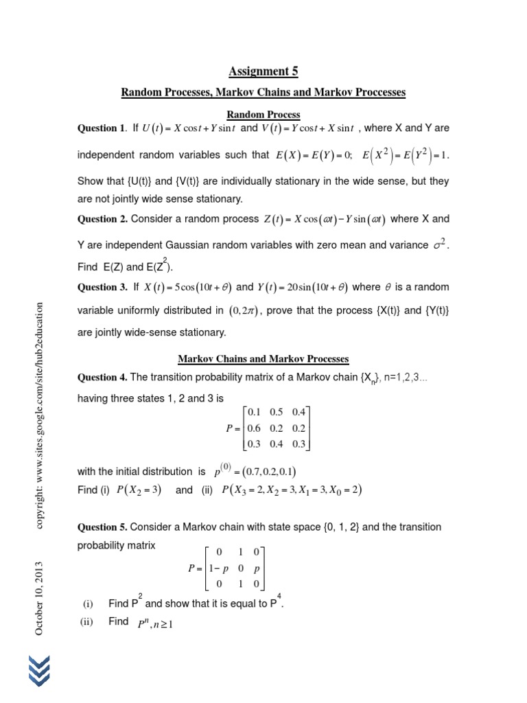 Probability Assignment 5 Markov Chain Stochastic Process