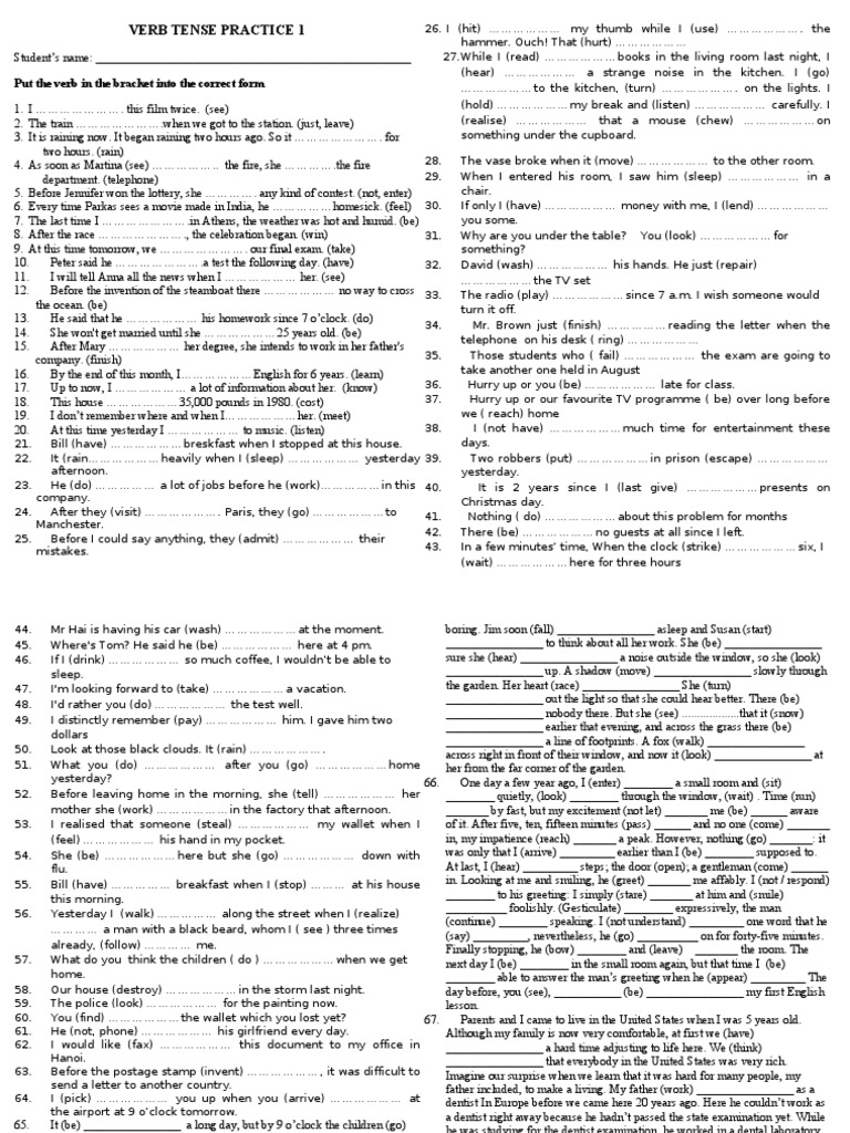 Verb Tense Practice Exercises | PDF | English Grammar | Notation