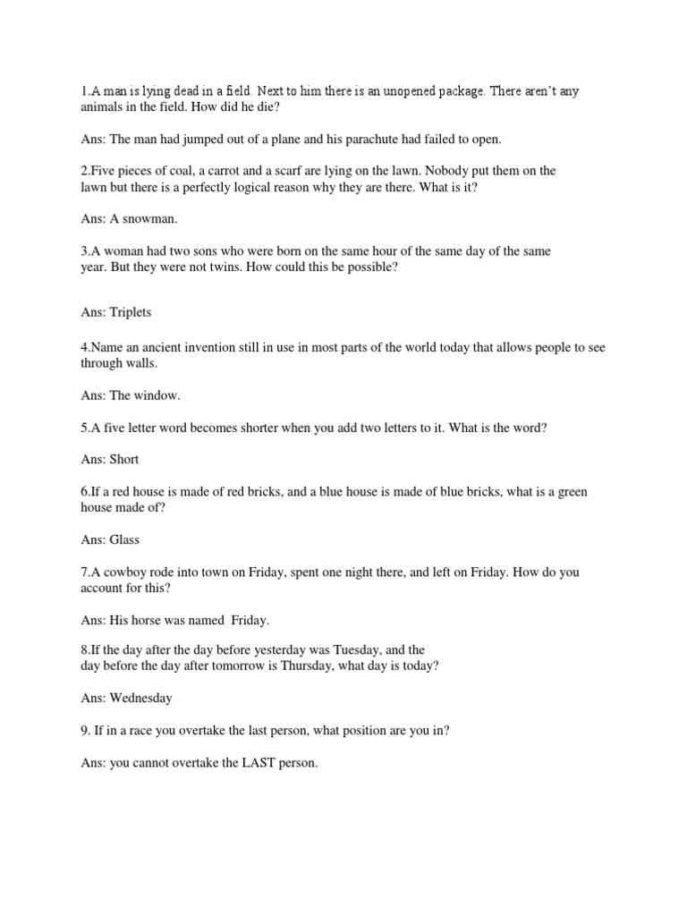 Lateral Thinking 15 Questions | PDF