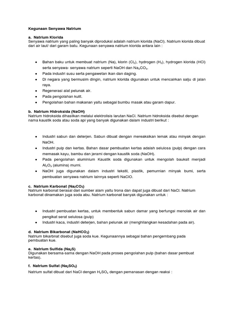 Kegunaan Senyawa Natrium Pdf