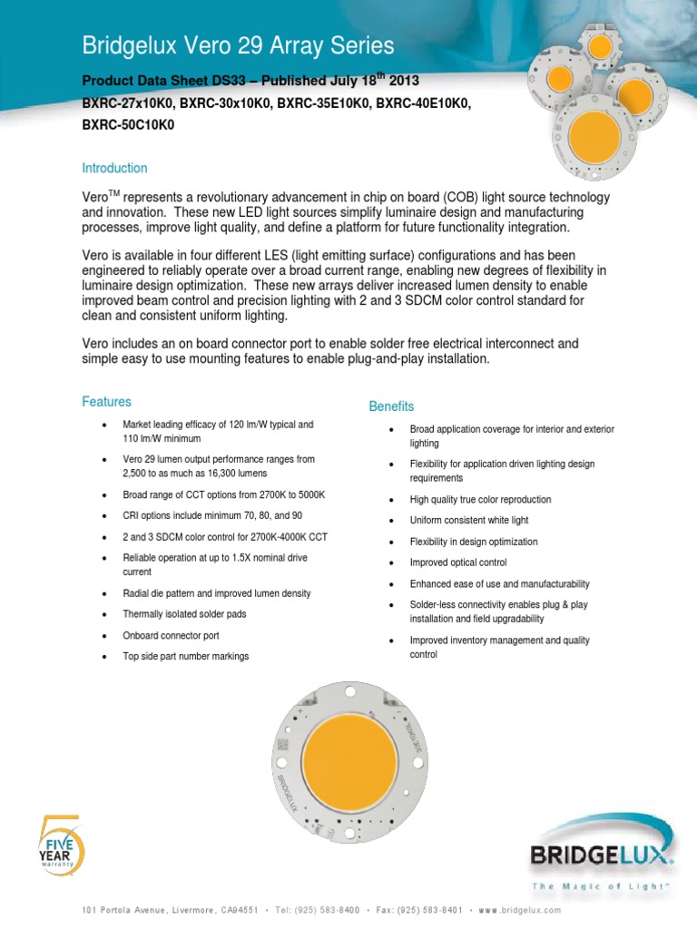DS33 Bridgelux Vero 29 Datasheet 2013.07.18 Light Emitting Diode