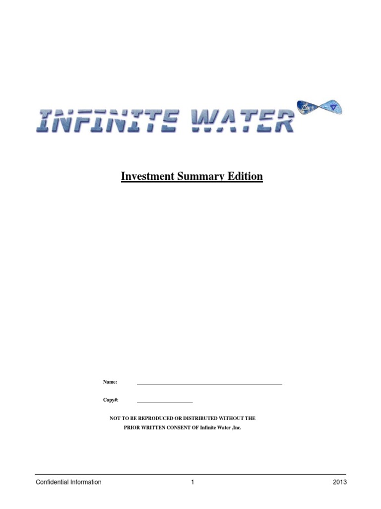 Infinite Water Business Plan Summary Edition 072713 PDF Bottled