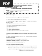 Ficha de avaliação para  5º ano cn