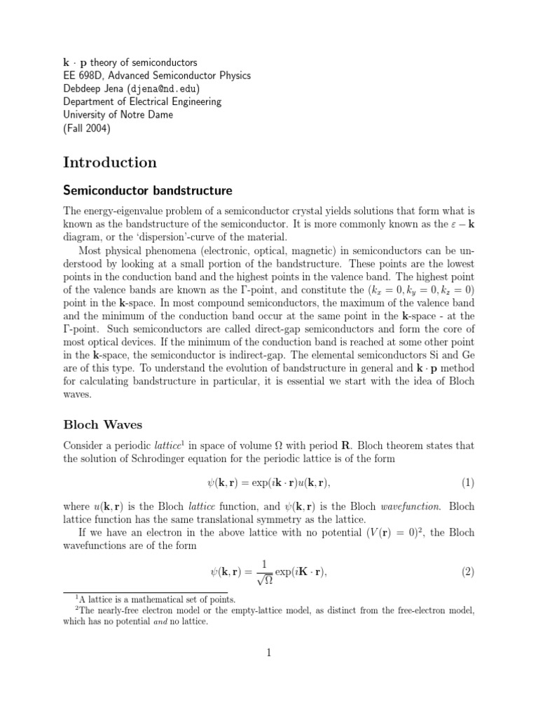 k·p Theory in Semiconductor Physics | PDF | Perturbation Theory ...