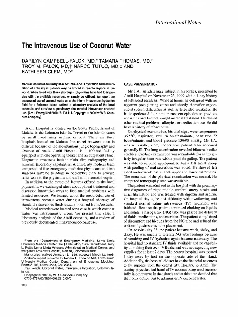 Intravenous Use of Coconut Water PDF