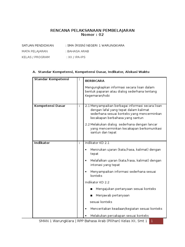 Rpp Bhs Arab Xii Smt 1 Pdf