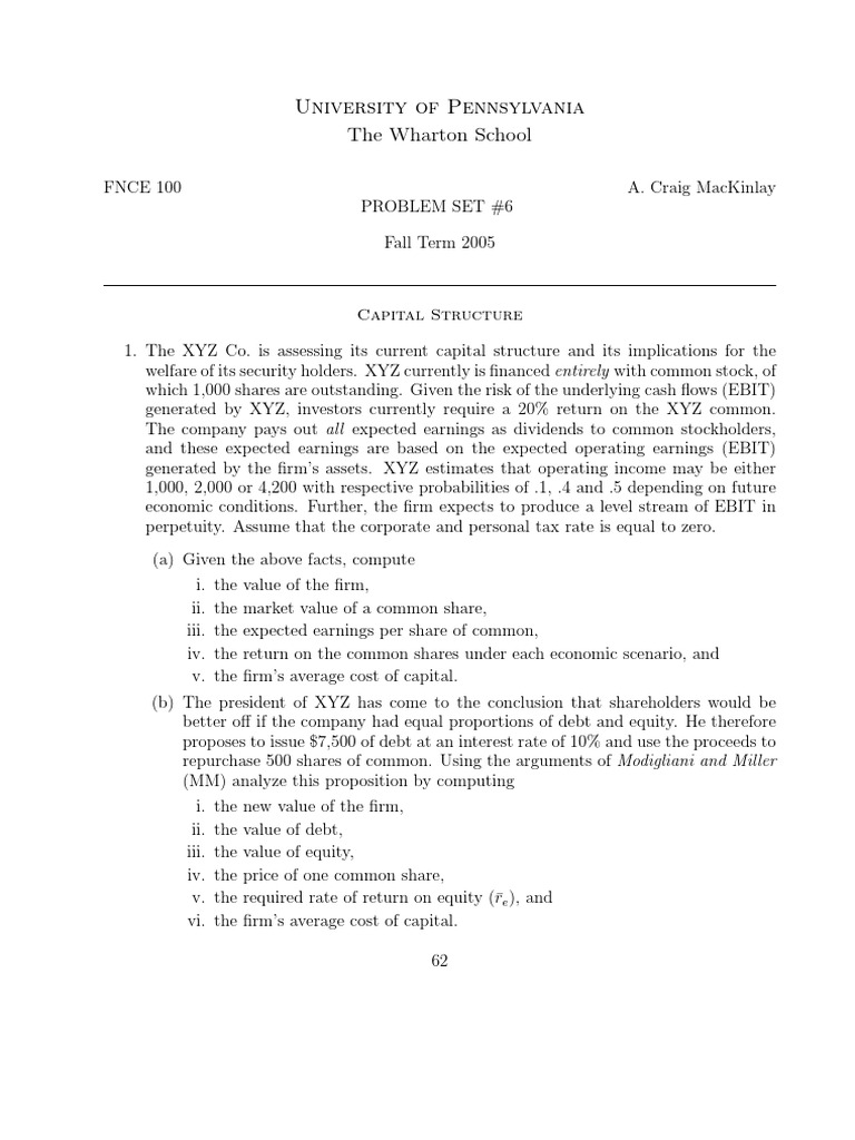 Corporate Finance Problem Set Analysis Pdf Dividend Cost Of Capital