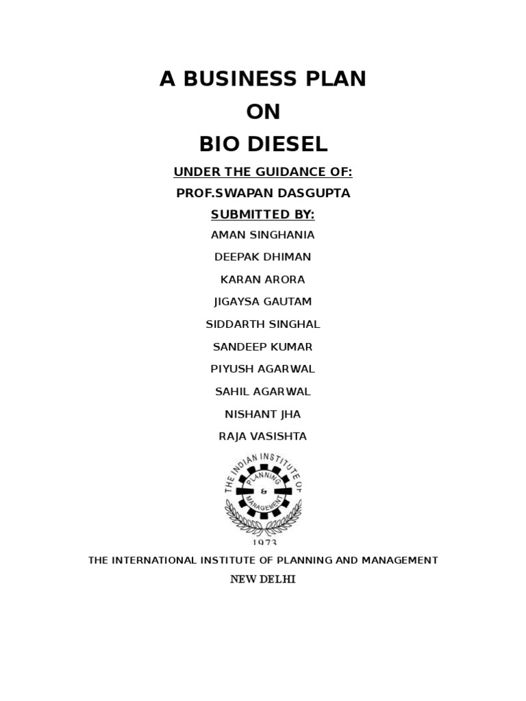 Business Plan PDF Biodiesel Diesel Fuel