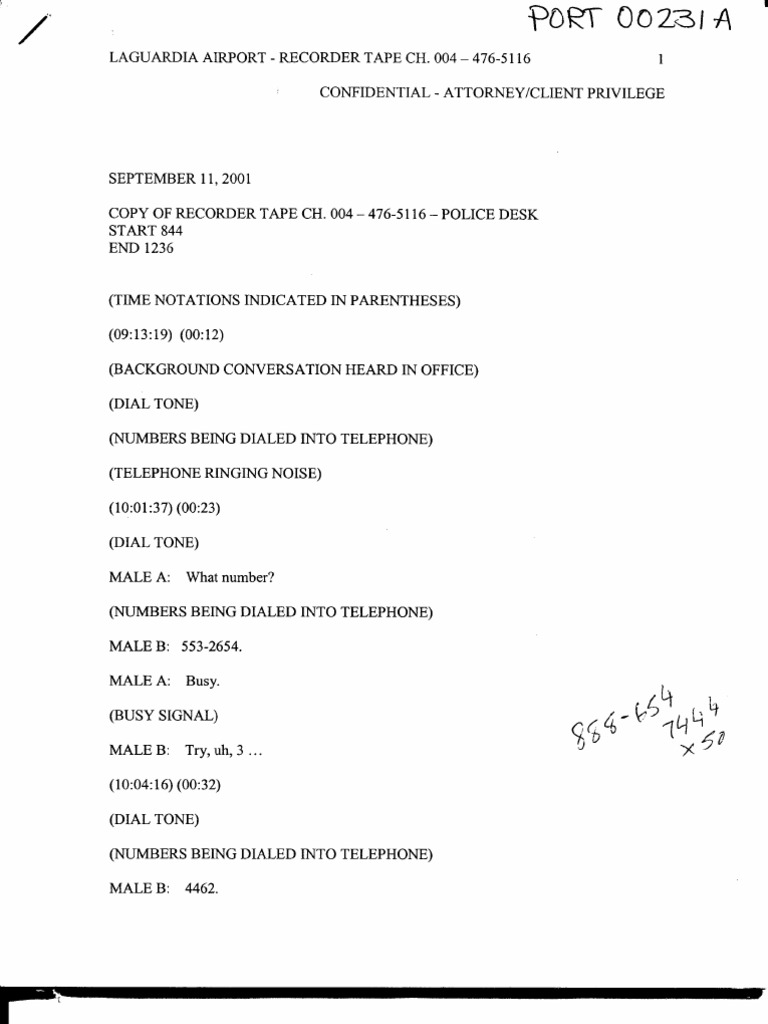 LaGuardia Airport 9/11 Call Transcript | PDF | Telephone | Telephony
