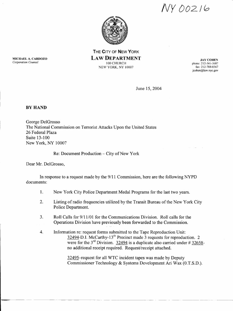 Law Department The City Of New York New York City Police Department