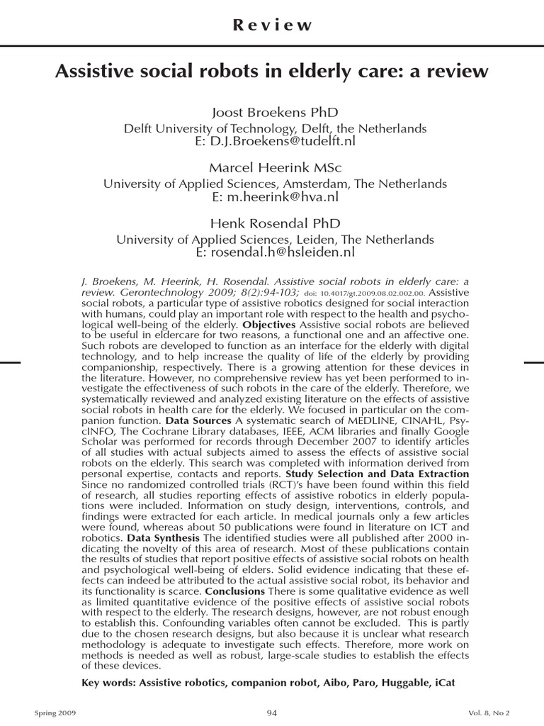 Assistive Robots in Elderly Care Review | PDF | Robot | Robotics