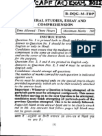 Central Police Force (Assistant Commandant) Exam, 2012 - General Studies, Essay and Comprehension