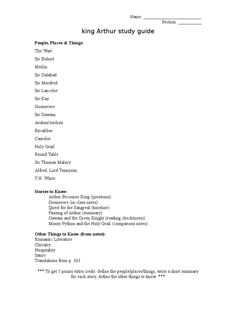 King Arthur Study Guide & Essays | PDF
