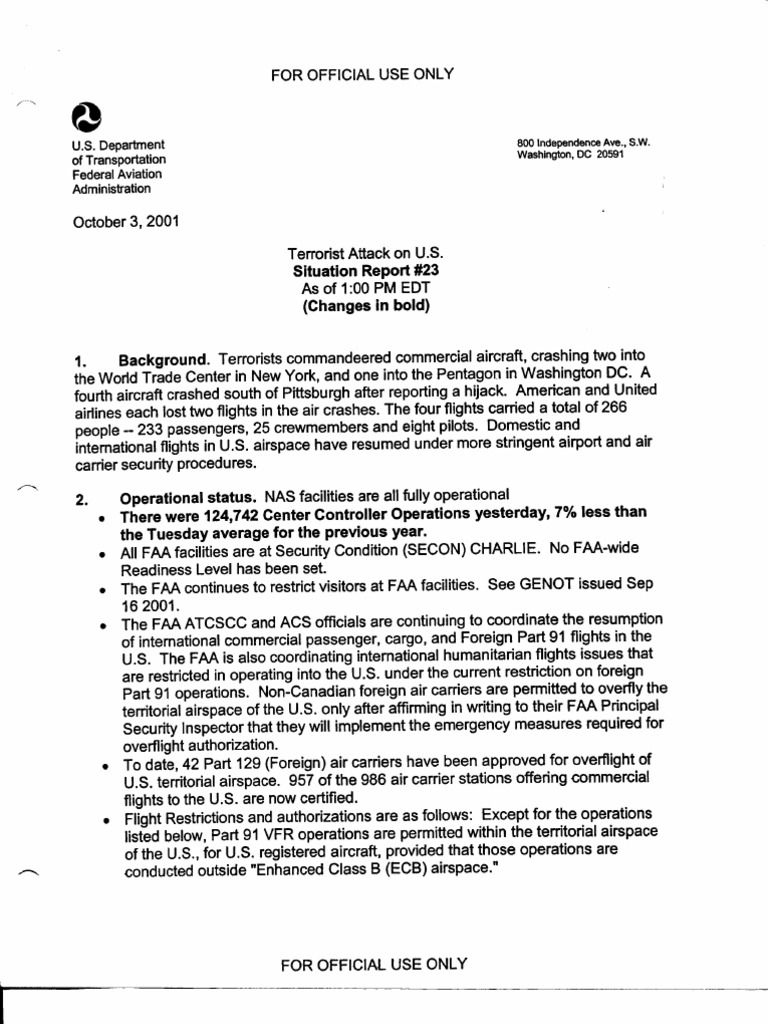 T8 B19 HQ FAA 2 of 3 FDR - 10-3-01 FAA Situation Report 186 | PDF ...