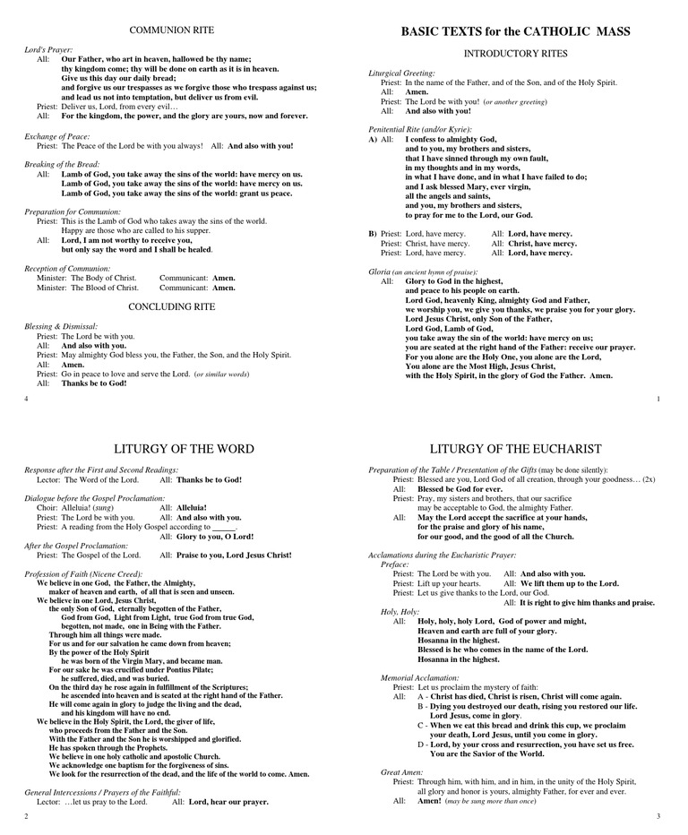 Roman Catholic Mass (Basic Texts) Mass (Liturgy) God The Father