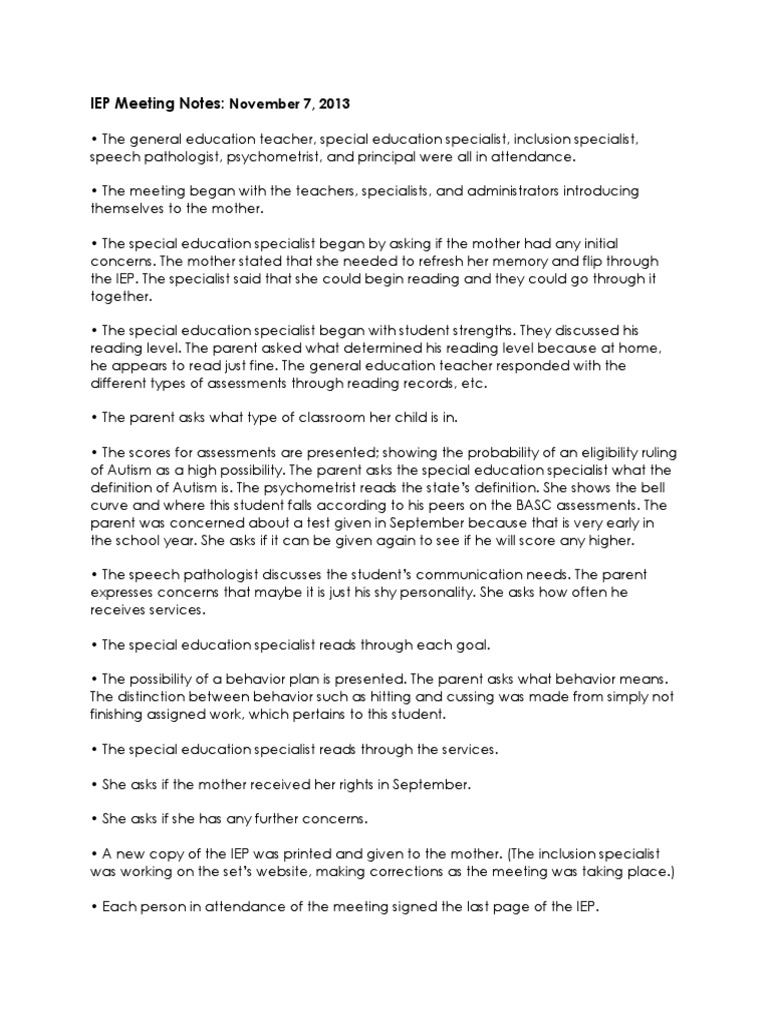 Iep Meeting Notes Template Iep Meeting Notes Template