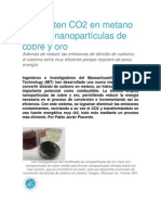 Convierten CO2 en Metano Usando Nanopartículas de Cobre y Oro