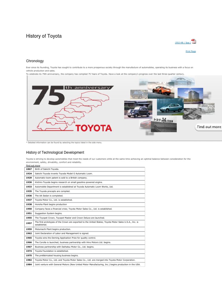 75 Years of Toyota History | PDF | Toyota | Hybrid Electric Vehicle
