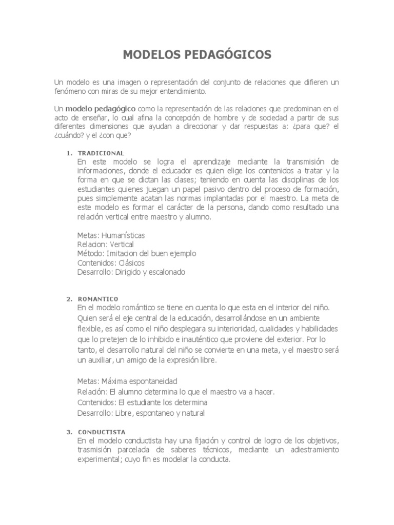 Modelos Pedagógicos: Tipos y Ejemplos | PDF | Aprendizaje ...
