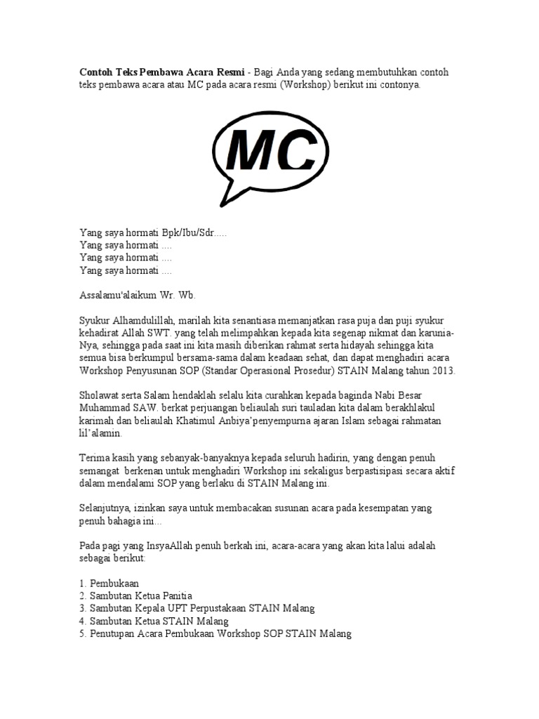 Kumpulan Pembukaan Mc Acara Formal Kumpulan Contoh Teks Mc