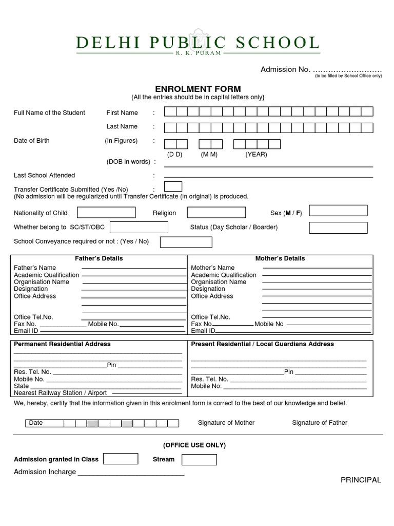 Government School Enrolment Form | PDF | Government | Social Institutions