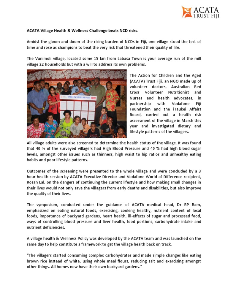 Acata Village Health Wellness Outcome Press Release