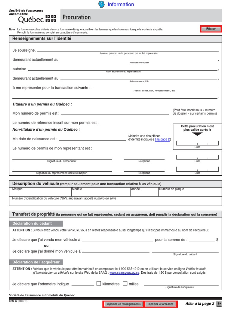 Procuration Saaq