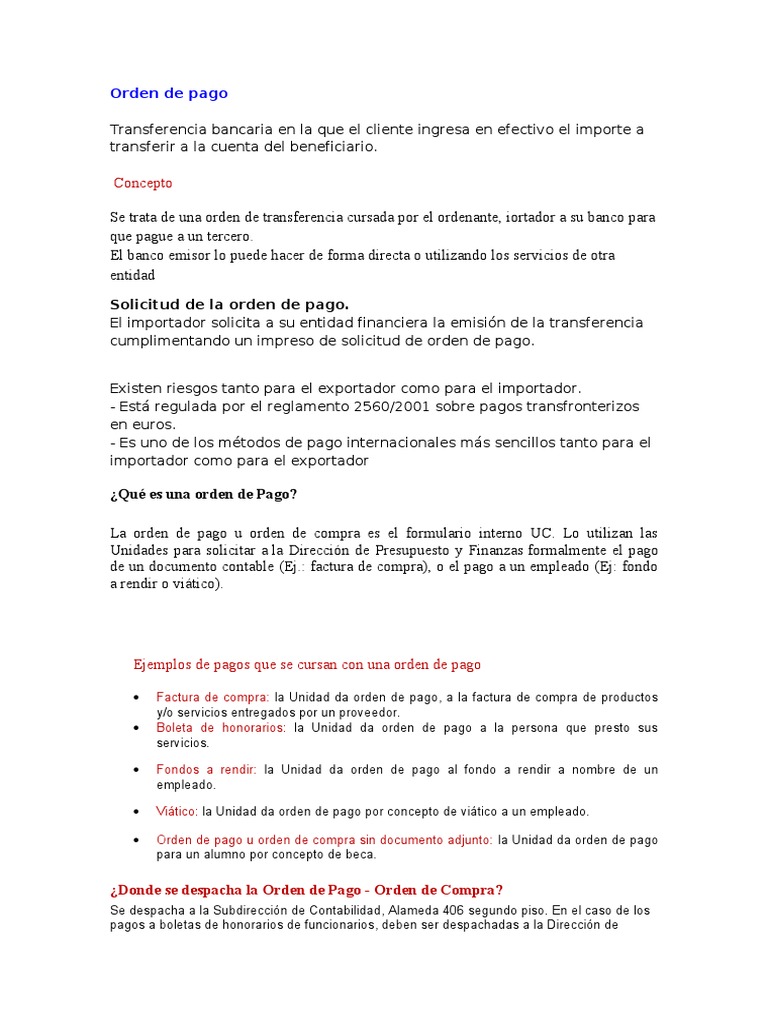 Guía sobre la Orden de Pago | PDF | Transferencia bancaria | Factura