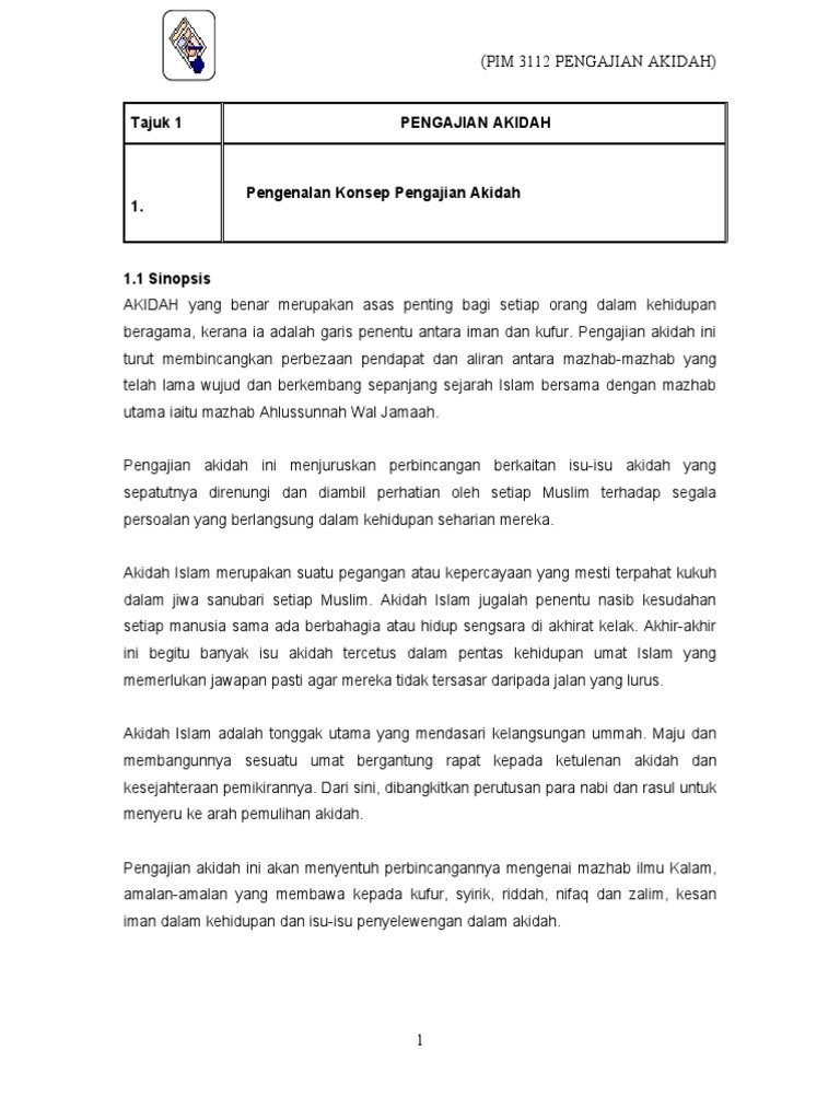 Modul Pim 3112 Pengajian Akidah Pdf