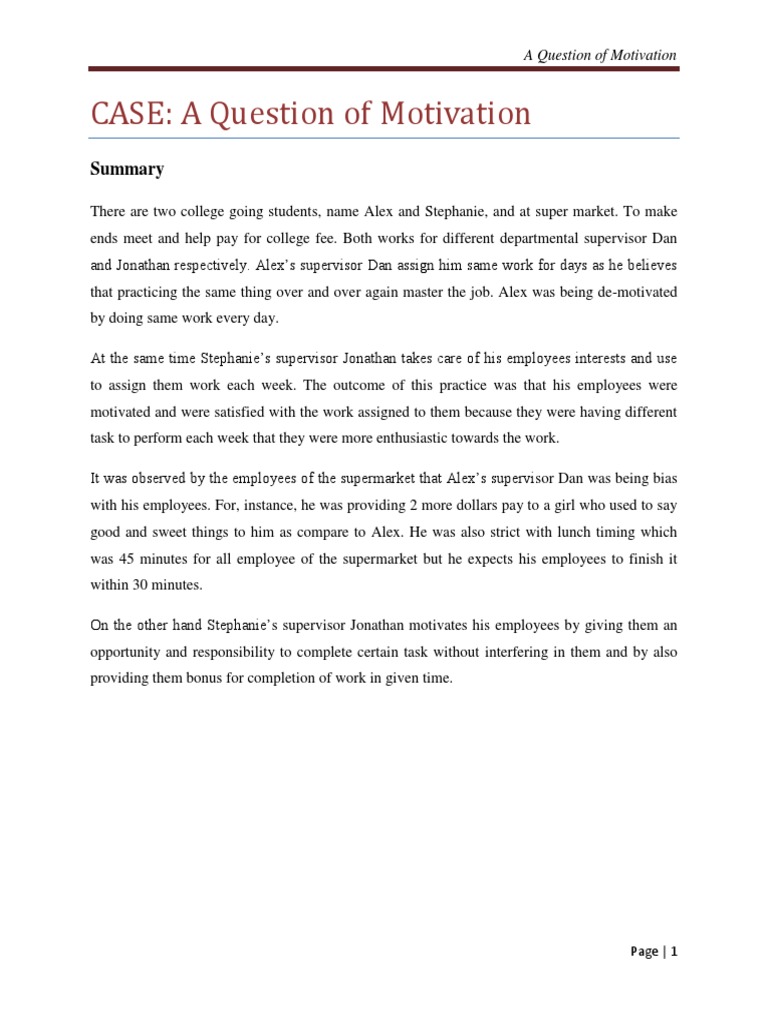Case Study On Motivation Motivation Motivational